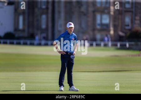 St Andrews, Scozia. 3 settembre 2023. Connor Graham scozzese durante le partite di singolo della domenica alla Walker Cup 2023. Foto Stock