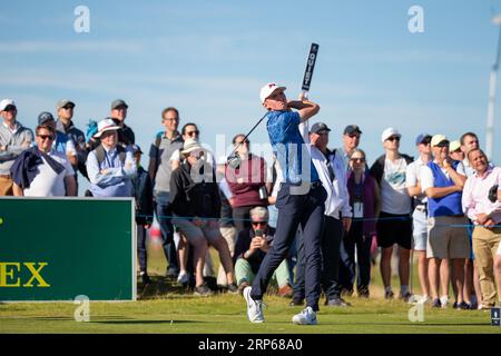 St Andrews, Scozia. 3 settembre 2023. Calum Scott durante le partite di singolo della domenica alla Walker Cup 2023. Foto Stock