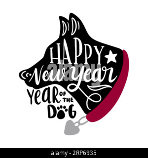 Felice anno nuovo del cane, design tipografico di t-shirt, stampa di tee, design di t-shirt, design di t-shirt lettering Illustrazione Vettoriale