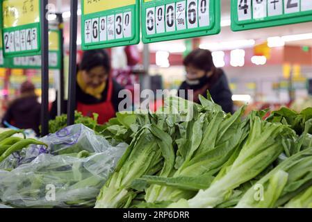 (190110) -- BINZHOU, 10 gennaio 2019 (Xinhua) -- i clienti scelgono verdure in un supermercato nella contea di Boxing della città di Binzhou, nella provincia dello Shandong della Cina orientale, 10 gennaio 2019. L'indice dei prezzi al consumo (IPC) della Cina, un indicatore principale dell'inflazione, è aumentato del 1,9% su base annua a dicembre, in calo dal 2,2% di novembre, ha dichiarato giovedì il National Bureau of Statistics. (Xinhua/Chen Bin) CHINA-DECEMBER-CPI-RISE (CN) PUBLICATIONxNOTxINxCHN Foto Stock