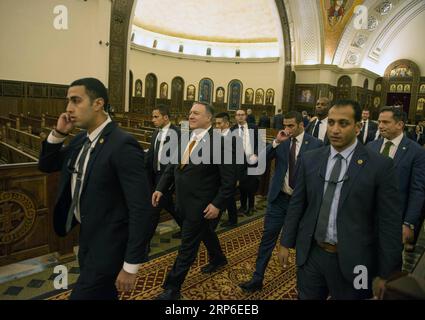 (190110) -- CAIRO, 10 gennaio 2019 -- il Segretario di Stato americano Mike Pompeo (3rd L) visita la neo-inaugurata Cattedrale della Natività di Cristo nella nuova capitale amministrativa dell'Egitto, a circa 50 km a est del Cairo, in Egitto, il 10 gennaio 2019. Il Segretario di Stato americano Mike Pompeo ha detto giovedì che gli Stati Uniti useranno la diplomazia e lavoreranno con i partner per frenare l'influenza dell'Iran nella regione del Medio Oriente. ) EGITTO-NUOVA CAPITALE AMMINISTRATIVA-STATI UNITI-POMPEO-VISITA MOHAMEDXHOSSAM PUBLICATIONXNOTXINXCHN Foto Stock