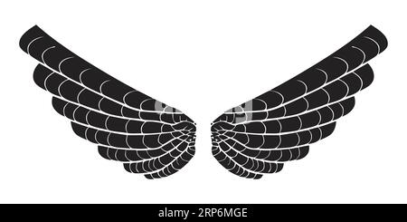 Icona ali. Icona nera di ali su sfondo bianco. Logo Wings. Illustrazione vettoriale Illustrazione Vettoriale