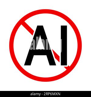 Nessun segno ai. Proibizione degli strumenti ai. Non utilizzare strumenti di intelligenza artificiale. Illustrazione vettoriale. Illustrazione Vettoriale