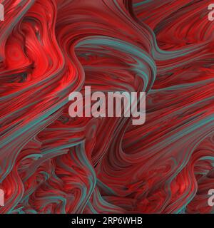 Onde liquide insolite di colore rosso e blu. illustrazione 3d, rendering 3d. Foto Stock