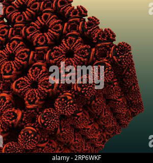 Superficie con ripetizione 3d astratta, colori rossi su sfondo verde. illustrazione 3d, rendering 3d. Foto Stock