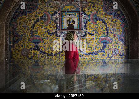 (190124) -- PECHINO, 24 gennaio 2019 -- Una donna visita il Palazzo del Golestan a Teheran, Iran, il 23 gennaio 2019. Il Palazzo Golestan è uno dei complessi più antichi di Teheran, costruito durante la dinastia safavide nella storica città fortificata. XINHUA FOTO DEL GIORNO AhmadxHalabisaz PUBLICATIONxNOTxINxCHN Foto Stock