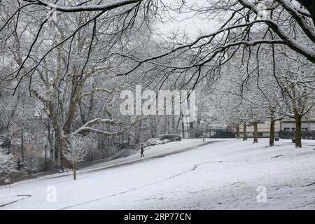 (190130) -- BRUXELLES, 30 gennaio 2019 (Xinhua) -- foto scattata il 30 gennaio 2019 mostra una vista del Leopold Park a Bruxelles, Belgio. Una nevicata ha colpito Bruxelles mercoledì. (Xinhua/Zhang Cheng) BELGIO-BRUXELLES-NEVICATE PUBLICATIONxNOTxINxCHN Foto Stock