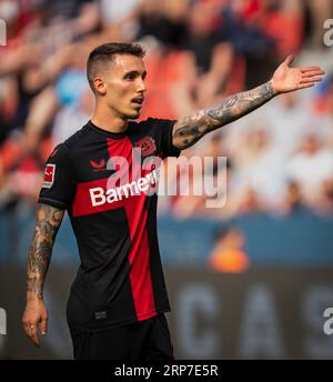 Leverkusen, Germania. 2 settembre 2023. Alejandro Grimaldo (Leverkusen) Bayer Leverkusen - SV Darmstadt 98 02.09.2023 Copyright (nur für journalistisch Foto Stock