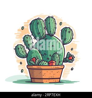 Cactus su sfondo bianco. Bel cactus in vaso. Illustrazione vettoriale. Illustrazione Vettoriale