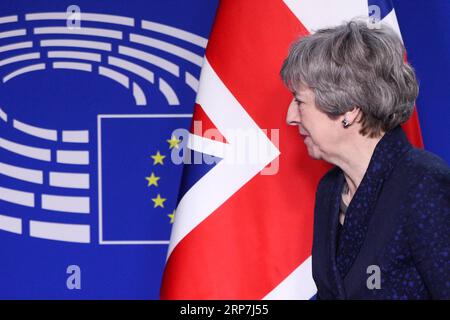 News Bilder des Tages BELGIUM-BRUSSELS-BREXIT-THERESA MAY-TAJANI il primo ministro britannico Theresa May cammina per il suo incontro con il presidente del Parlamento europeo Antonio Tajani al Parlamento europeo a Bruxelles, Belgio, 7 febbraio 2019. ) ZhengxHuansong PUBLICATIONxNOTxINxCHN Foto Stock