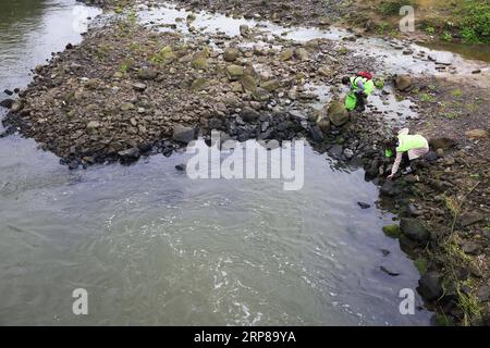 (190223) -- CHONGQING, 23 febbraio 2019 -- i volontari pattugliano lungo un fiume nel distretto di Beibei, Chongqing, Cina sud-occidentale, 23 febbraio 2019. Una squadra di quasi 30 volontari ha intrapreso un servizio volontario lanciato nel 2018, volto a sgomberare e proteggere il fiume locale. CHINA-CHONGQING-BEIBEI-VOLONTARI (CN) QinxTingfu PUBLICATIONxNOTxINxCHN Foto Stock