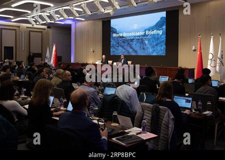 (190226) -- PECHINO, 26 febbraio 2019 (Xinhua) -- foto scattata il 26 febbraio 2019 mostra il primo World Broadcaster Briefing (WBB) per Pechino 2022 a Pechino, capitale della Cina, il 26 febbraio 2019. Olympic Broadcast Services (OBS) adotterà tecnologie all'avanguardia per rendere i Giochi invernali di Pechino 2022 più tecnologici rispetto a qualsiasi altro Giochi precedente, il capo dell'OBS ha dichiarato a Xinhua durante il primo World Broadcaster Briefing (WBB) per Pechino 2022 tenutosi qui questa settimana. (Xinhua/Xu Zijian) (SP)CINA-PECHINO-OLIMPIADI INVERNALI-BRIEFING SULL'EMITTENTE TELEVISIVA (CN) PUBLICATIONxNOTxINxCHN Foto Stock