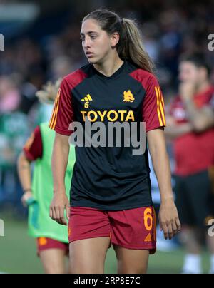 Londra, Regno Unito. 3 settembre 2023. Londra, 3 settembre 2023: Elin Landstrom (6 Roma) durante l'amichevole di pre-stagione tra Chelsea e Roma a Kingsmeadow, Londra, Inghilterra. (Pedro Soares/SPP) credito: SPP Sport Press Photo. /Alamy Live News Foto Stock