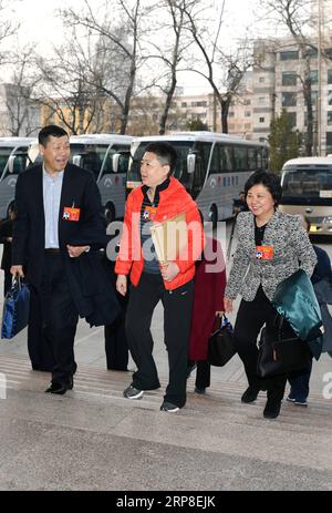 (190302) -- PECHINO, 2 marzo 2019 -- i deputati al 13° Congresso Nazionale del popolo (NPC) dal nord della Cina i Tianjin arrivano a Pechino, capitale della Cina, 2 marzo 2019. La seconda sessione del 13° NPC si aprirà il 5 marzo. ) (DUE SESSIONI)CINA-PECHINO-NPC-DEPUTATI-ARRIVO (CN) LIXRAN PUBLICATIONXNOTXINXCHN Foto Stock