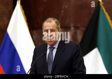 (190306) -- KUWAIT CITY, 6 marzo 2019 -- il ministro degli Esteri russo Sergey Lavrov parla a una conferenza stampa a Kuwait City, capitale del Kuwait, il 6 marzo 2019. La Russia sostiene tutti gli sforzi del Kuwait e accoglie con favore i mezzi per preservare l'unità del Consiglio di cooperazione del Golfo (CCG), ha detto Sergey Lavrov mercoledì. ) KUWAIT-KUWAIT CITY-RUSSIA-FM-CONFERENZA STAMPA JOSEPHXSHAGRA PUBLICATIONXNOTXINXCHN Foto Stock