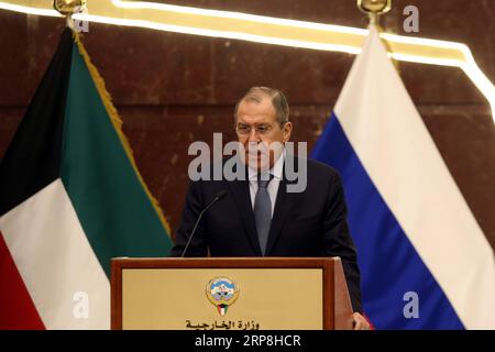 (190306) -- KUWAIT CITY, 6 marzo 2019 -- il ministro degli Esteri russo Sergey Lavrov parla a una conferenza stampa a Kuwait City, capitale del Kuwait, il 6 marzo 2019. La Russia sostiene tutti gli sforzi del Kuwait e accoglie con favore i mezzi per preservare l'unità del Consiglio di cooperazione del Golfo (CCG), ha detto Sergey Lavrov mercoledì. ) KUWAIT-KUWAIT CITY-RUSSIA-FM-CONFERENZA STAMPA JOSEPHXSHAGRA PUBLICATIONXNOTXINXCHN Foto Stock