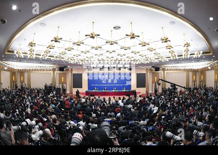 (190308) - PECHINO, 8 marzo 2019 -- il consigliere di Stato cinese e ministro degli Esteri Wang Yi partecipa a una conferenza stampa sulla politica estera e le relazioni della Cina ai margini della seconda sessione del XIII Congresso Nazionale del popolo a Pechino, capitale della Cina, 8 marzo 2019. ) (DUE SESSIONI)CINA-PECHINO-NPC-CONFERENZA STAMPA-WANG YI (CN) WANGXPENG PUBLICATIONXNOTXINXCHN Foto Stock