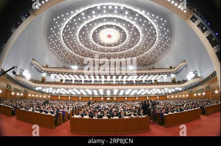 (190308) -- PECHINO, 8 marzo 2019 -- la seconda riunione plenaria della seconda sessione del XIII Congresso Nazionale del popolo (NPC) si tiene presso la grande sala del popolo a Pechino, capitale della Cina, 8 marzo 2019. ) (DUE SESSIONI)CINA-PECHINO-NPC-SECONDA RIUNIONE PLENARIA (CN) ZHANGXLING PUBLICATIONXNOTXINXCHN Foto Stock