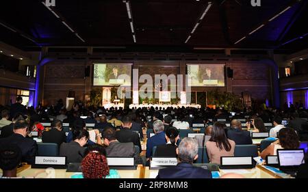 (190311) -- NAIROBI, 11 marzo 2019 (Xinhua) -- foto scattata l'11 marzo 2019 mostra la cerimonia di apertura della quarta sessione dell'Assemblea delle Nazioni Unite per l'ambiente (UNEA) a Nairobi, Kenya. L'UNEA ha aperto lunedì a Nairobi con un appello per l'adozione di tecnologie e innovazioni per promuovere una crescita verde e inclusiva. Più di 4.700 delegati, tra cui presidenti, ministri, imprenditori, scienziati e innovatori, parteciperà alla riunione che si prevede adotterà risoluzioni che aiuteranno a far saltare le società verso un futuro più sostenibile. (Xinhua/li Yan) KENYA-NAIROBI Foto Stock