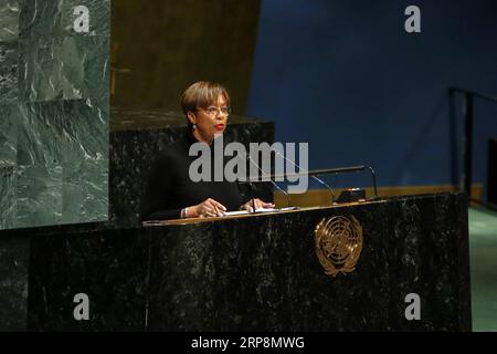 (190311) -- NAZIONI UNITE, 11 marzo 2019 (Xinhua) -- Inga Rhonda King, presidente del Consiglio economico e sociale delle Nazioni Unite, si rivolge all'apertura della 63a sessione della Commissione sullo status delle donne (CSW63), presso la sede delle Nazioni Unite a New York, 11 marzo 2019. Lunedì, il Segretario generale delle Nazioni Unite Antonio Guterres ha avvertito che esiste una repressione dei diritti delle donne a livello globale. (Xinhua/li Muzi) un-CSW-63A SESSIONE-APERTURA PUBLICATIONxNOTxINxCHN Foto Stock