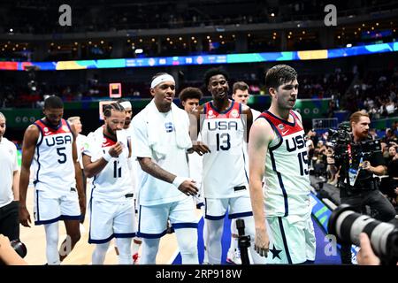 Asia Arena, Manila, Filippine. 1 settembre 2023. USA team Group, 1° SETTEMBRE 2023 - Basket - Coppa del mondo FIBA 2023 - secondo turno - gruppo J tra USA - Montenegro al Mall of Asia Arena, Manila, Filippine. Credito: SportsPressJP/AFLO/Alamy Live News Foto Stock