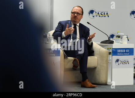 (190326) -- BOAO, 26 marzo 2019 (Xinhua) -- Andreas Schaal, direttore del Segretariato delle relazioni globali dell'OCSE, interviene alla sessione di Data: An untapped Bonanza durante la Conferenza annuale del Forum di Boao per l'Asia 2019 a Boao, nella provincia di Hainan della Cina meridionale, 26 marzo 2019. (Xinhua/Yang Guanyu) CHINA-BOAO FORUM-SESSION (CN) PUBLICATIONxNOTxINxCHN Foto Stock