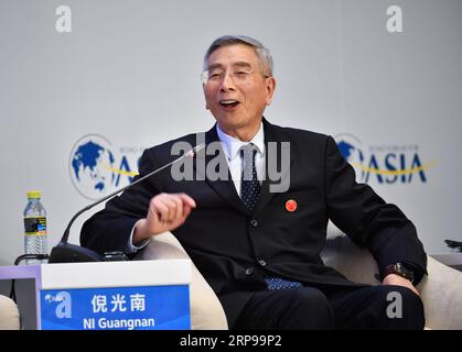 (190329) -- BOAO, 29 marzo 2019 (Xinhua) -- Ni Guangnan, accademico della Chinese Academy of Engineering, parla alla sessione di Frontier Technology and Sustainable Development durante la conferenza annuale del Boao Forum for Asia a Boao, nella provincia di Hainan nel sud della Cina, il 29 marzo 2019. (Xinhua/Guo Cheng) CHINA-BOAO FORUM-SESSION-TECHNOLOGY (CN) PUBLICATIONxNOTxINxCHN Foto Stock