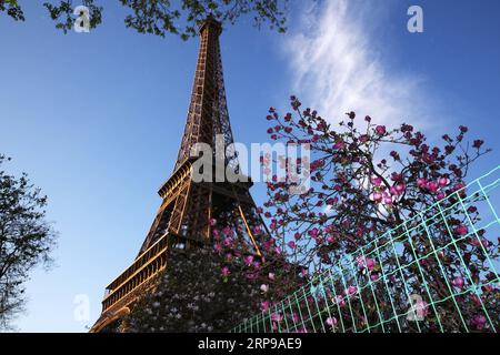 (190331) -- PARIGI, 31 marzo 2019 (Xinhua) -- foto scattata il 30 marzo 2019 mostra la Torre Eiffel a Parigi, Francia. Dal 30 marzo si terranno una serie di eventi, tra cui spettacoli fotografici e giochi d'avventura, per celebrare il 130° anniversario della Torre Eiffel. (Xinhua/Gao Jing) FRANCIA-PARIGI-TORRE EIFFEL-130° ANNIVERSARIO PUBLICATIONxNOTxINxCHN Foto Stock