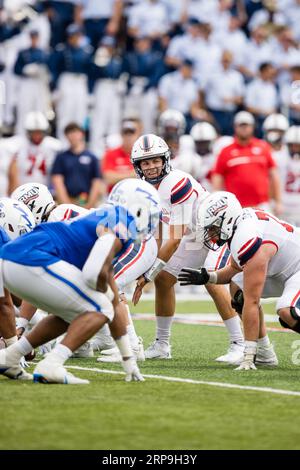 02 settembre 2023: Il quarterback Robert Morris Anthony Chiccitt (16) durante una partita di football NCAA della stagione regolare tra i Robert Morris Colonials e gli Air Force Falcons il 2 settembre 2023, al Falcon Stadium nella United States Air Force Academy, CO.. Mat Gdowski/CSM Foto Stock