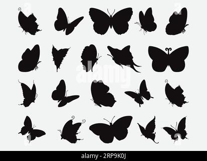 Incantevole silhouette Butterfly Collection, Una sinfonia di eleganza e libertà nell'arte vettoriale Illustrazione Vettoriale