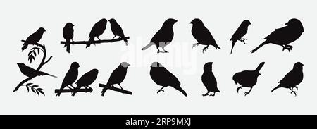 Eleganti silhouette di Finches in un set artistico e variegato Illustrazione Vettoriale