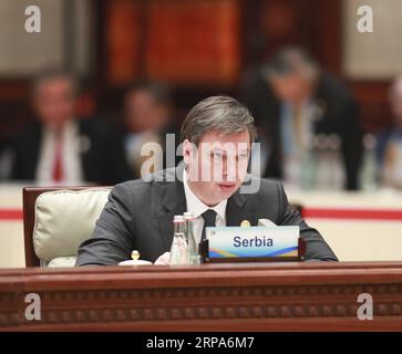 (190427) -- PECHINO, 27 aprile 2019 -- il presidente serbo Aleksandar Vucic interviene alla tavola rotonda dei leader del secondo Belt and Road Forum per la cooperazione internazionale presso il Centro Internazionale Congressi del Lago Yanqi a Pechino, capitale della Cina, 27 aprile 2019. ) (BRF)CHINA-BEIJING-BELT AND ROAD FORUM-LEADERS ROUNDTABLE (CN) PANGXXINGLEI PUBLICATIONXNOTXINXCHN Foto Stock