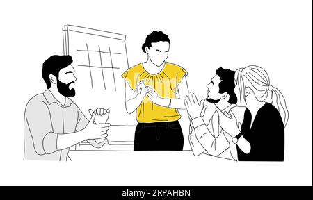 Uomini e donne d'affari che battono le mani arte vettoriale. Illustrazione Vettoriale