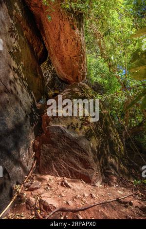 Il bellissimo paesaggio della grotta Nakee, al Parco Nazionale di Phu Langka, nel distretto di Ban Phaeng nella provincia di Nakhon Phanom, Thailandia Foto Stock