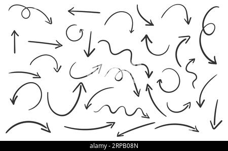 Frecce disegnate a mano che indicano la direzione Illustrazione Vettoriale