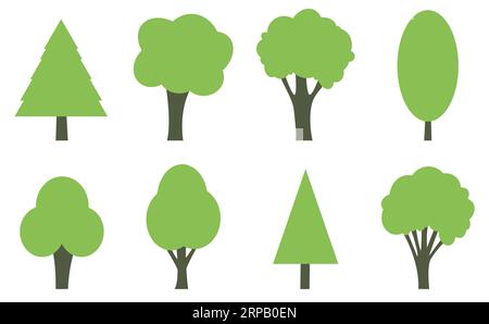 Icone di forma organica della foresta di alberi piatti Illustrazione Vettoriale