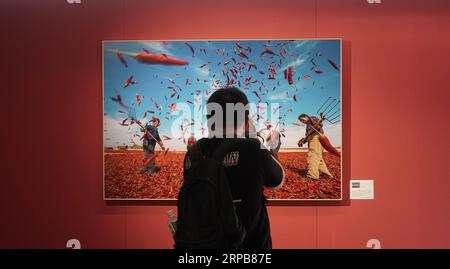 (190531) -- PECHINO, 31 maggio 2019 (Xinhua) -- Un visitatore scatta foto di un'opera fotografica durante una mostra a tema riduzione della povertà presso il China Millennium Monument di Pechino, capitale della Cina, 31 maggio 2019. Venerdì è iniziata una mostra fotografica a tema riduzione della povertà nel China Millennium Monument. Circa 88 opere fotografiche sono in mostra fino al 16 giugno. (Xinhua/Cai Yang) CHINA-BEIJING-PHOTO EXHIBITION-POVERTY ALLEGATION (CN) PUBLICATIONxNOTxINxCHN Foto Stock