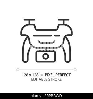 Icona del drone nero lineare sottile personalizzabile 2D. Illustrazione Vettoriale