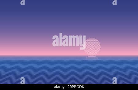 Onde oceaniche al tramonto sfondo futuristico Illustrazione Vettoriale