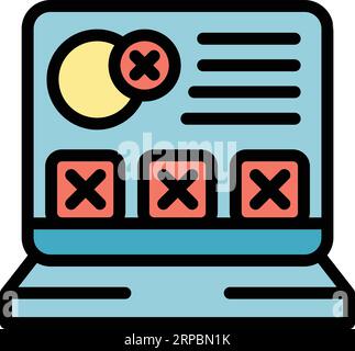 Laptop eliminazione del vettore di contorno dell'icona dei contenuti multimediali. Eliminazione Web. People network color flat Illustrazione Vettoriale