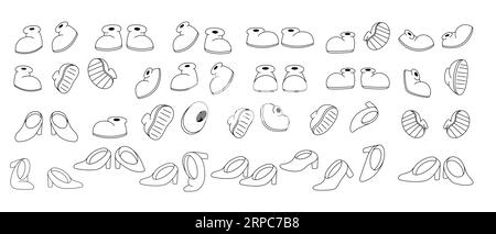 Set di eleganti piedini comici con stivali in stile cartoni animati retrò anni '70. Piede mascotte tradizionale. Illustrazione isolata. Illustrazione Vettoriale