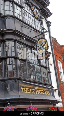 The Three Pigeons 18th Century pub, 169 High St, Guildford, Surrey, Inghilterra, REGNO UNITO, GU1 3AJ Foto Stock