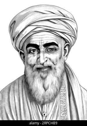 Ritratto di al-Khwarizmi, in pieno Muḥammad ibn Musa al-Khwarizmi (780–850) Illustrazione Vettoriale