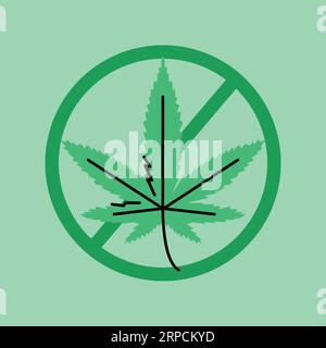 Icona della linea nera Ban Leaf marijuana. Dipendenza da narcotici. Ferma il segnale di cannabis. Illustrazione Vettoriale