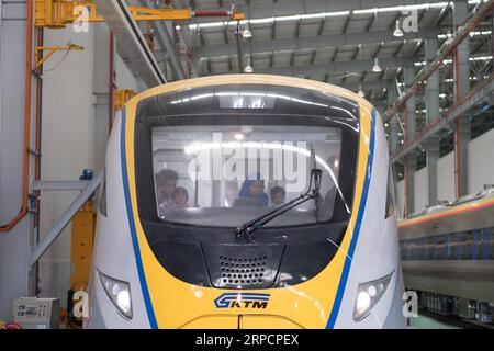 (190711) -- BATU GAJAH, 11 luglio 2019 -- lavoratori malesi, provenienti dal centro del materiale rotabile gestito dal produttore cinese di locomotive CRRC, e i loro familiari partecipano alla giornata della casa di apertura di Hari Raya della CRRC a Batu Gajah, capitale del distretto di Kinta, nello stato malese del Perak, 20 giugno 2019. Il centro del materiale rotabile gestito dalla CRRC è diventato una fonte di occupazione per i locali della zona e, per estensione, una parte importante delle interazioni tra i lavoratori di entrambi i paesi. Dopo anni di esplorazione, il Public Open Day di CRRC in Cina in Malesia non solo riunisce i clienti, em Foto Stock