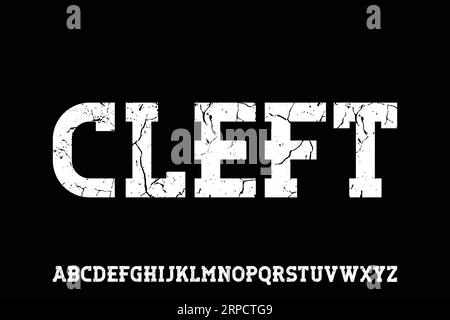 Vettore font visualizzato alfabeto serif lastre con trama di crepe. Illustrazione creativa dello stile tipografico Illustrazione Vettoriale