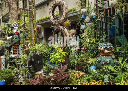 (190713) -- PECHINO, 13 luglio 2019 -- il giardiniere Partha Sarathi Ganguly, 65, si prende cura del suo giardino a Calcutta, in India, l'11 luglio 2019. (Xinhua /) XINHUA FOTO DEL GIORNO TumpaxMondal PUBLICATIONxNOTxINxCHN Foto Stock