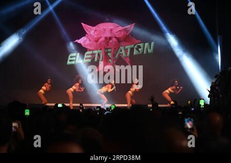 Elettra Lamborghini durante Elettra Lamborghini e Cristiano Malgioglio al Pride Village, concerto di musica del cantante italiano a Padova, Italia, 02 settembre 2023 Foto Stock