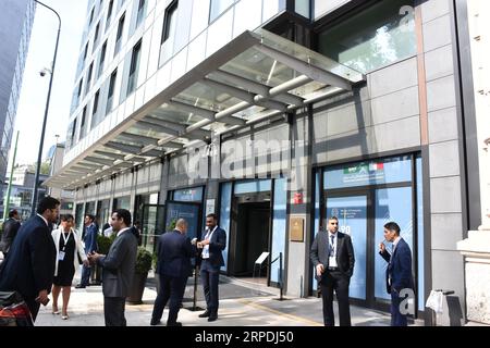 Milano, . 4 settembre 2023. Milano, Italia LForum Italo Saudi Investment 2023 organizzato dal Ministero delle imprese e del Made in Italy con la partecipazione di Adolfo Urso Ministro delle imprese e del Made in Italy con Khalid al Falih Ministero degli investimenti saudita nella foto: Location evento Hotel Galia Milano credito: Agenzia fotografica indipendente/Alamy Live News Foto Stock