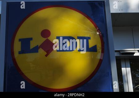 04 settembre 2023/ catena di negozi di alimentari Deutsche Lidl a Herlev, capitale danese, Copenaghen, Danimarca. (Foto: Francis Joseph Dean/Dean Pictures) Foto Stock